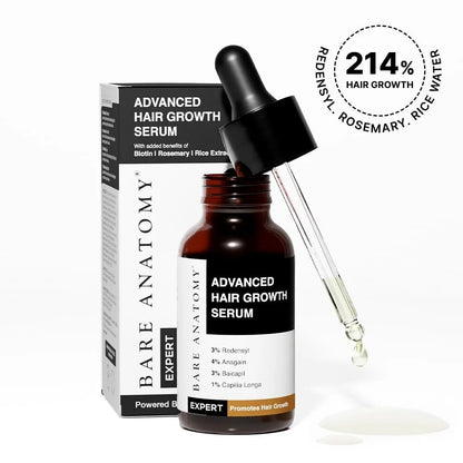 Bare Anatomy Advanced Hair Growth Serum | 3% Redensyl + 4% Anagain + 3% Baicapil + 1% Capilia Longa, Rosemary, Biotin & Rice Extract | Hair growth & Hair fall control serum for Women & Men